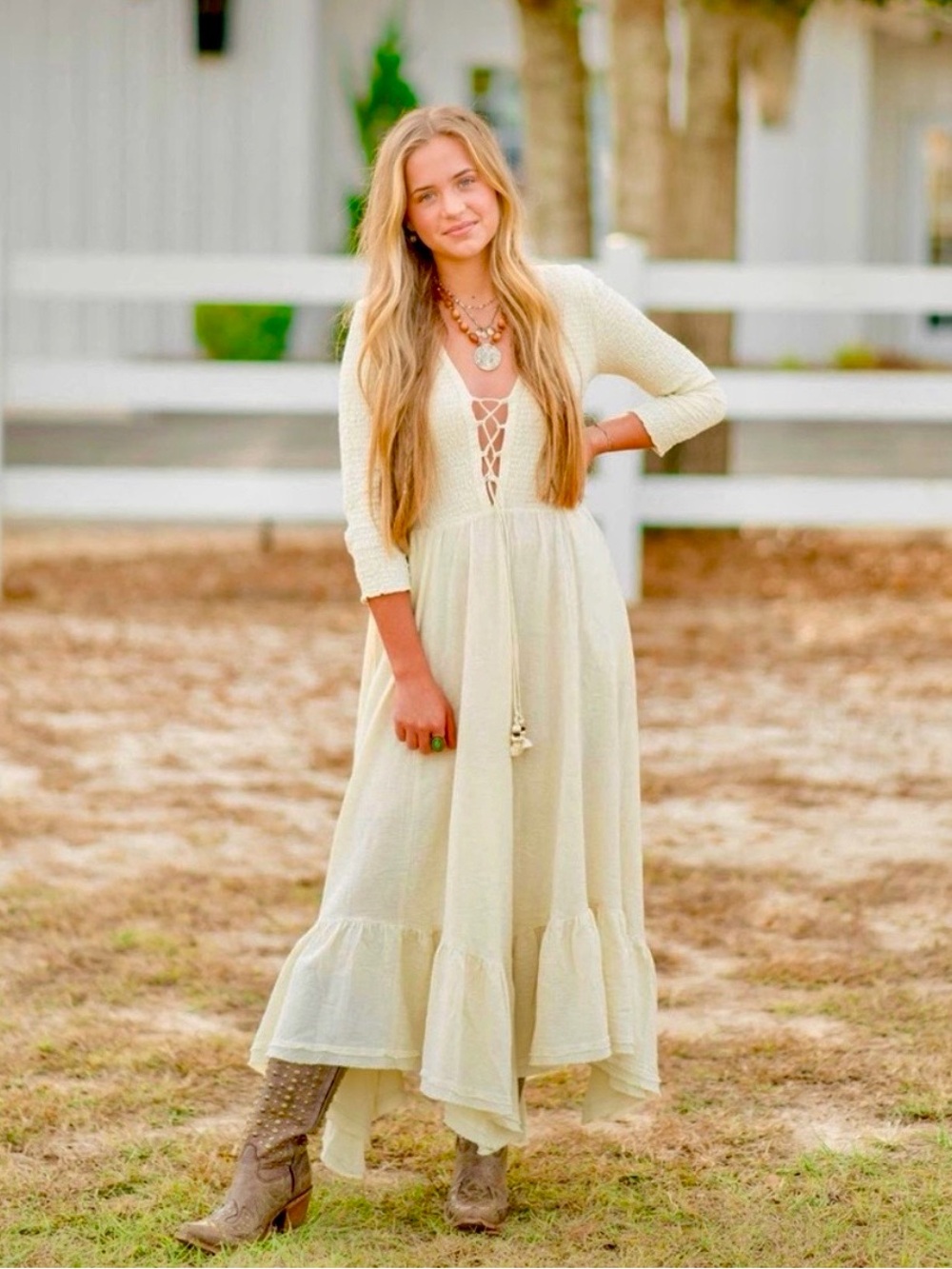 Free People Cream Long Sleeve Maxi Dress - Picture 3 of 10